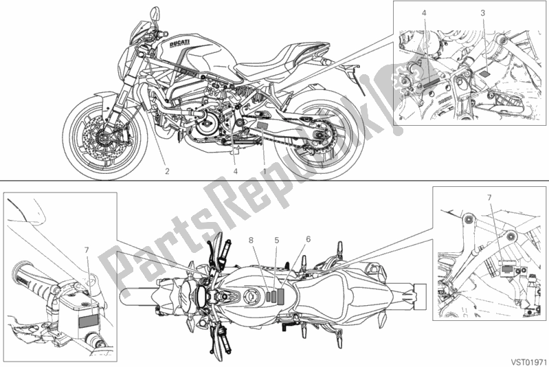 Todas as partes de Placas De Posicionamento do Ducati Monster 821 Stealth 2019